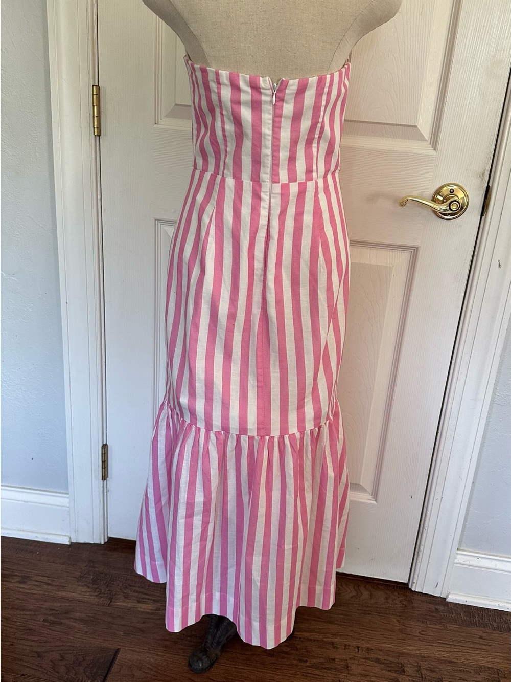 Aqua Pink and White Striped Strapless Maxi Dress - Picture 2 of 5